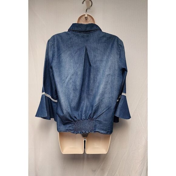 Westbound Blue Denim Womens 3/4 Bell Sleeve Front Tie Blouse Size Medium - Picture 4 of 5